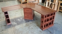 Corner desk built with open mortise and tenon web on ends for two people.