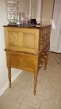 Side view of refurbished old library chest and newly built support table